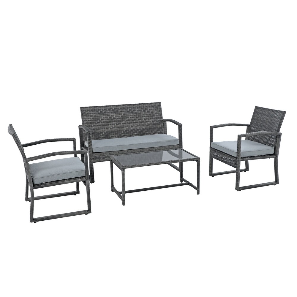Steel/ Resin Wicker 4 piece Outdoor Patio Seating Set with Coffee Table