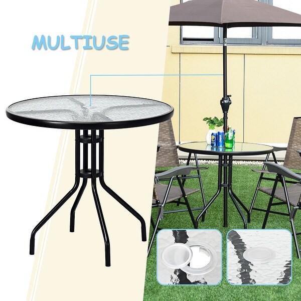 Costway 32''Outdoor Patio Round Table Tempered Glass Top