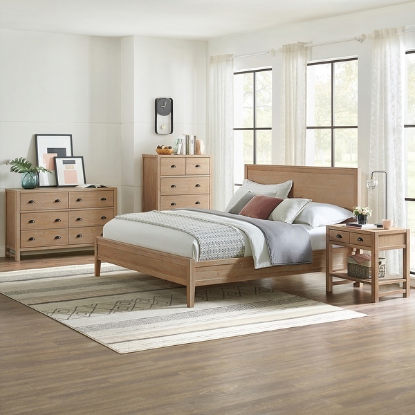 Arden 4-Piece Bedroom Set with King Bed， 2-Drawer Nightstand with Open Shelf， 5-Drawer Chest， 6-Drawer Dresser - - 35679096