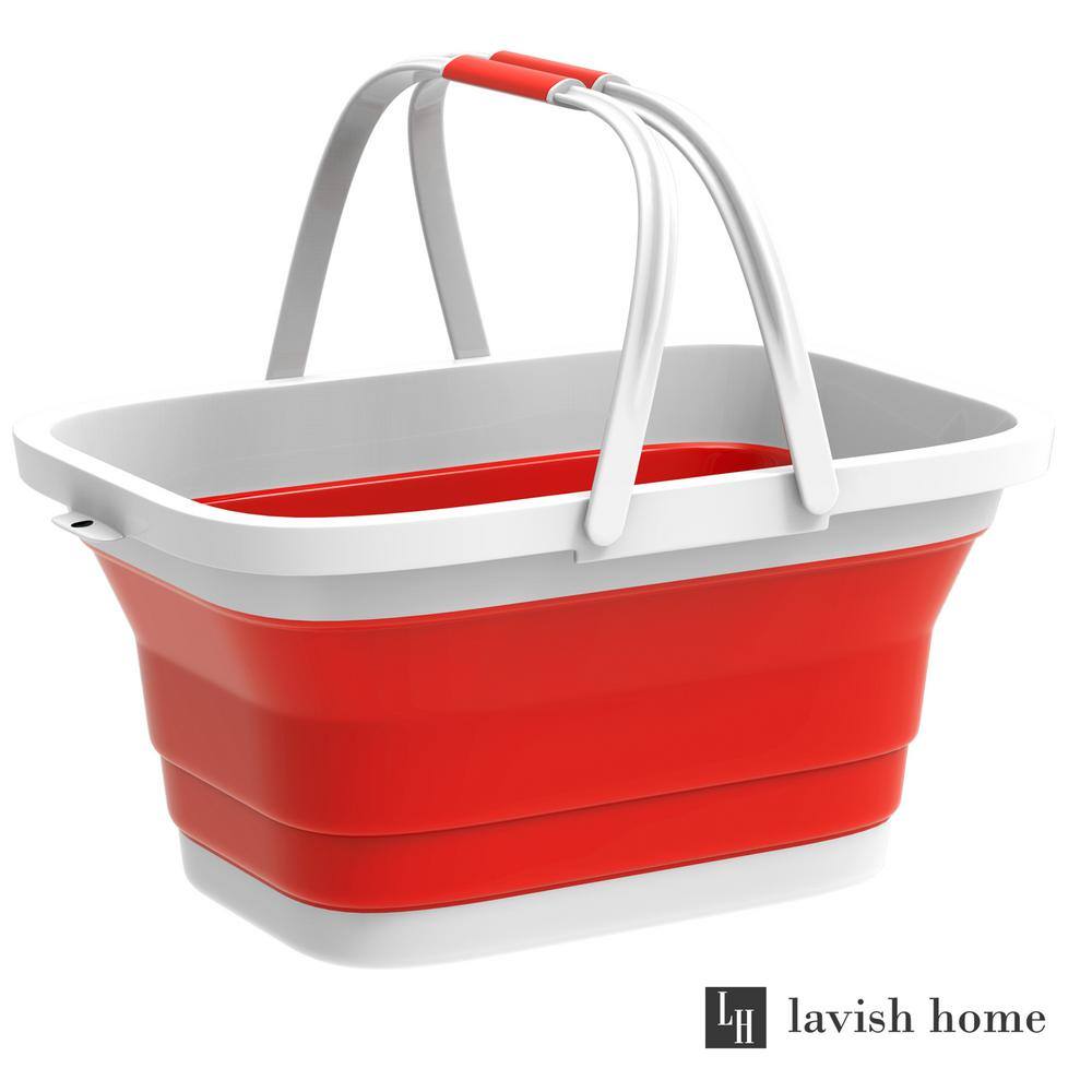 Lavish Home Red Collapsible Multi-Use Plastic Basket with Comfort Grip Carrying Handles HW0500032