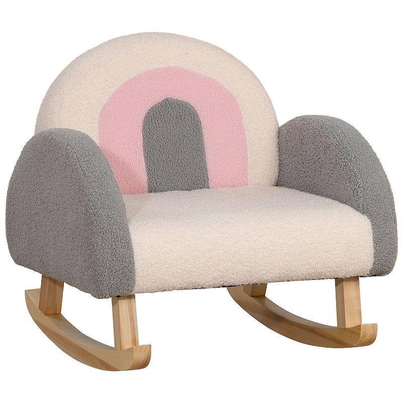 Qaba Kids Sofa， Rocking Toddler Sofa Chair with Solid Wooden Frame， Faux Lamb Fleece Fabric