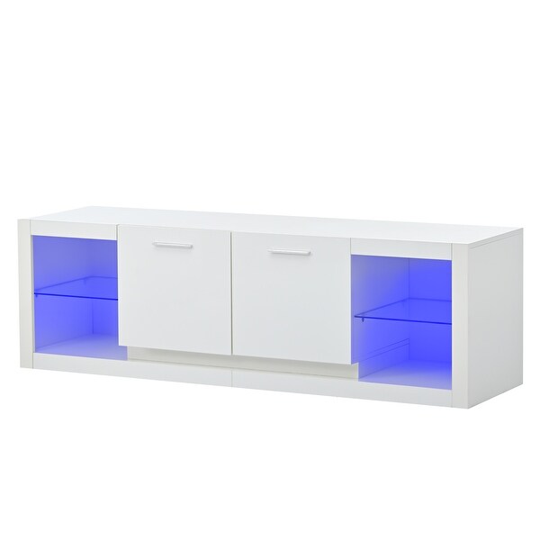 TV Cabinet with LED Lights and Tempered Glass Shelves - Modern Entertainment Center for up to 70