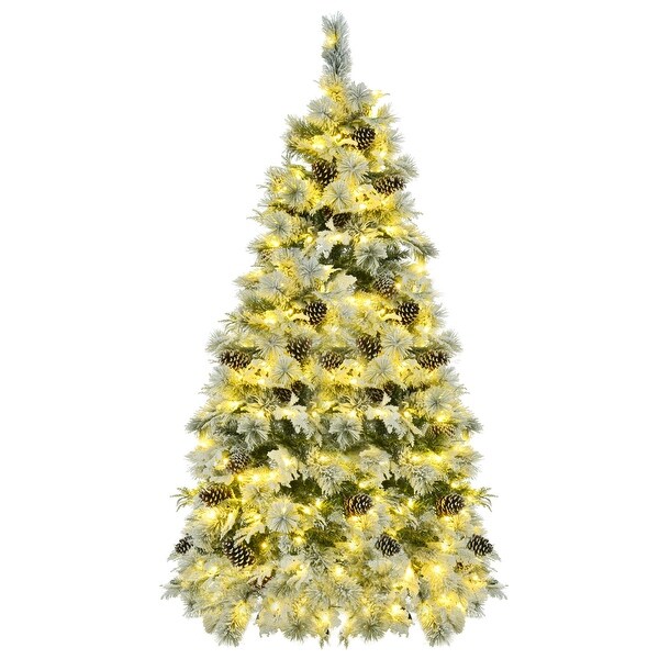 6FT PreLit Spruce Snow Flocked Christmas Tree with Pine Cones