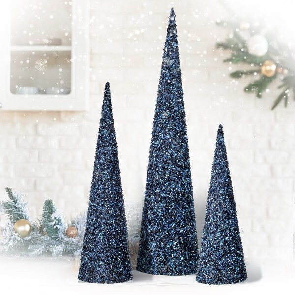 182430 Sequin Bead Cone Tree Set of 3