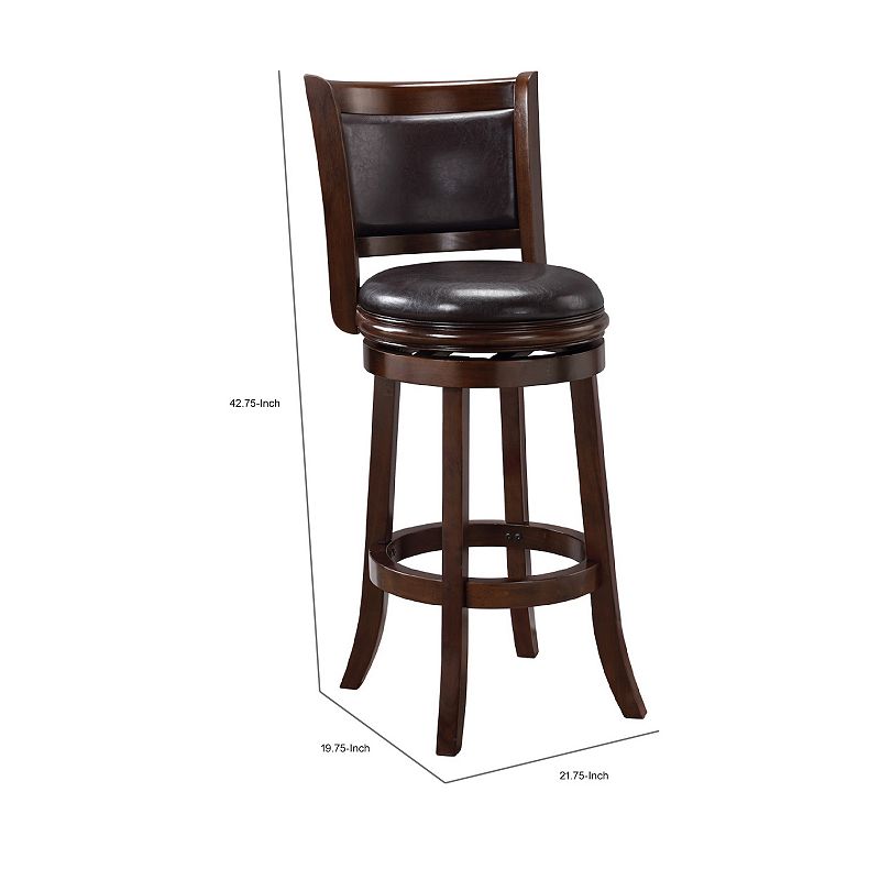 Pal 29 Inch Swivel Bar Stool， Solid Wood， Rich Faux Leather， Espresso Brown