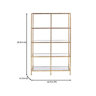 Home Decorators Collection 62 in. Gold Leaf Metal 4-shelf Double Accent Bookcase with Open Back V183106XXA-NP