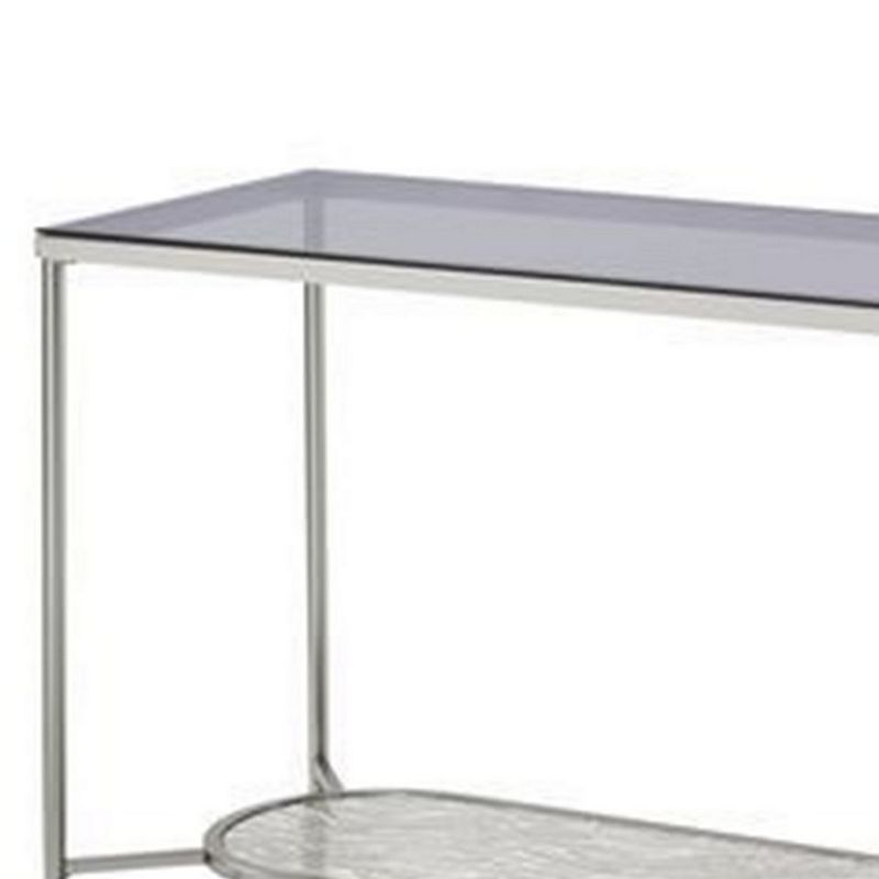 Sofa Table with Textured Obround Shelf， Silver