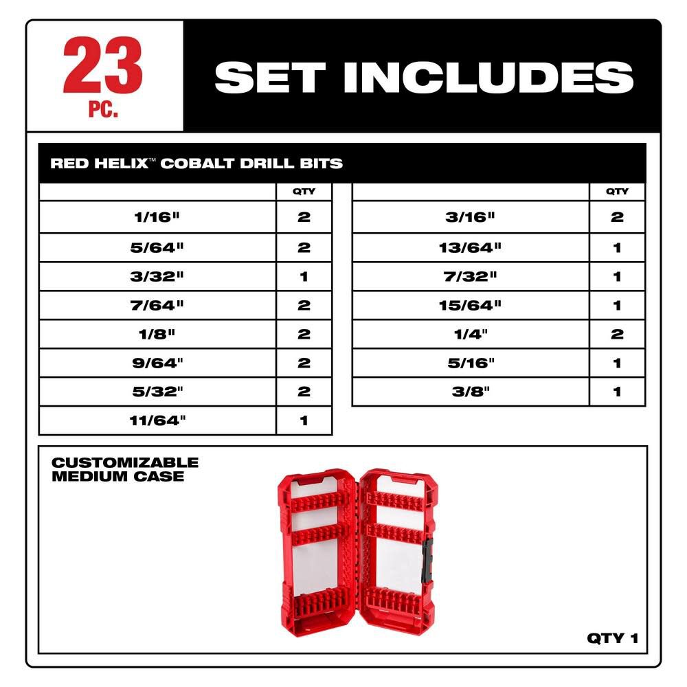 Milwaukee 23 Piece RED HELIX Cobalt Drill Bit Set 48-89-2338 from Milwaukee