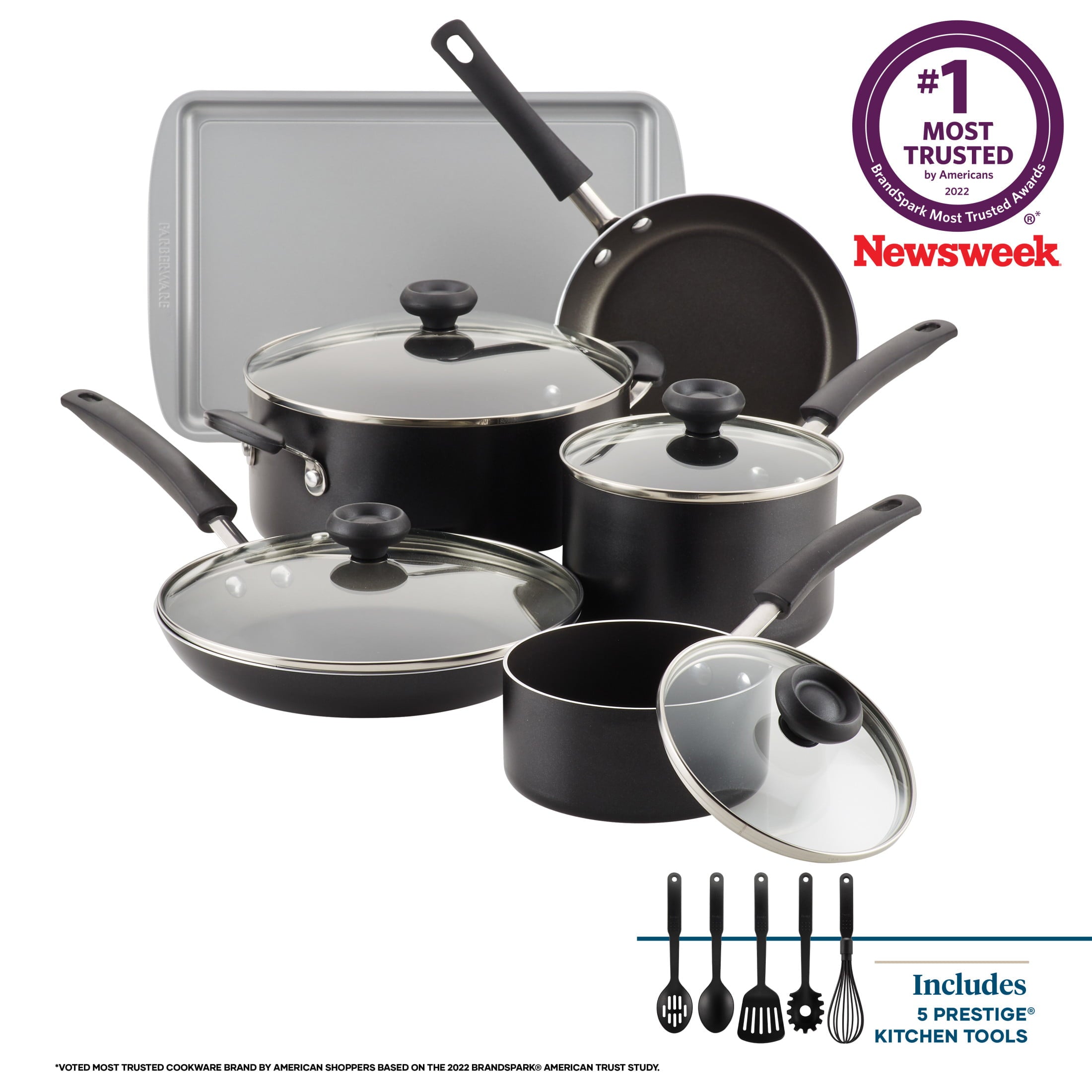 Farberware 15-Piece Easy Clean Aluminum Nonstick Pots and Pans Set/Cookware Set, Black