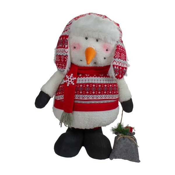 33Inch Red，White，Gray Plush Christmas Snowman with Telescopic Legs