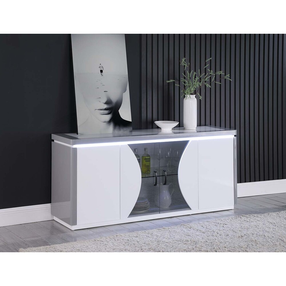 Somette 2 Tone Contemporary Buffet with Tinted Glass Doors   LED Light