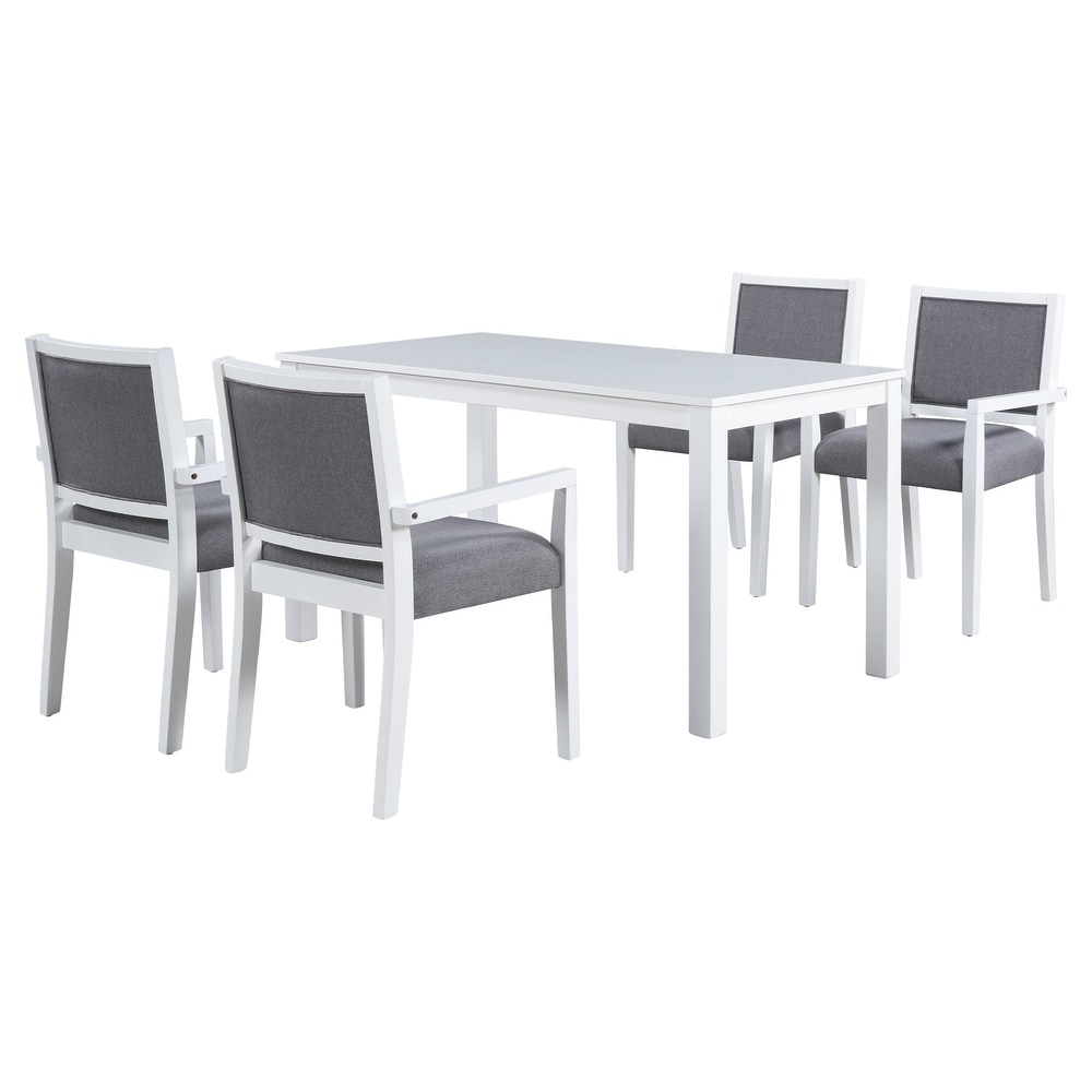 Dining Table Set with 4 Square Arms Dining Chairs for Restaurant Studio  Gray