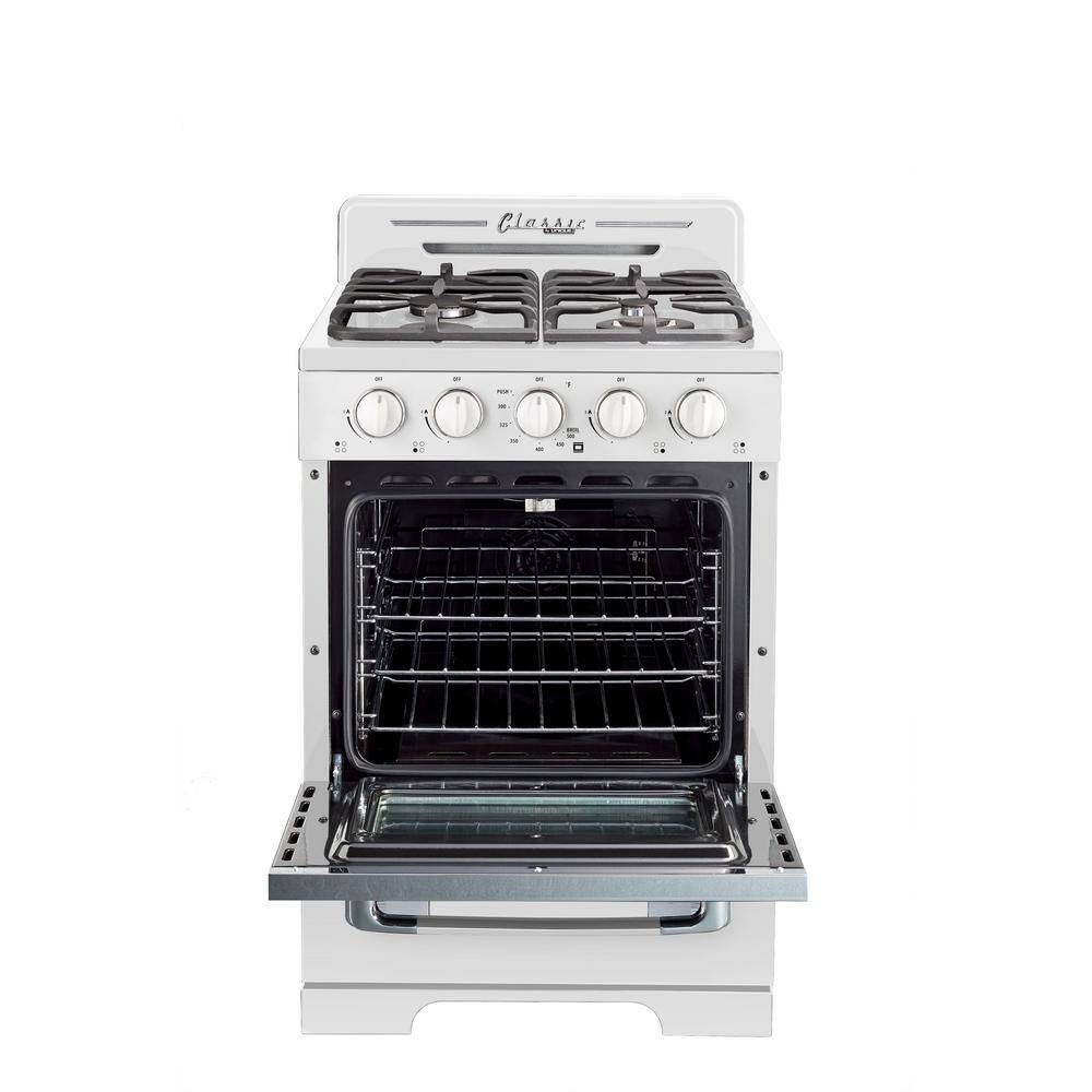 Unique Appliances Off-Grid Classic Retro 24 in. 3 cu. ft. Retro Propane Gas Range with Battery Ignition in Marshmallow White UGP-24CR OF1 W