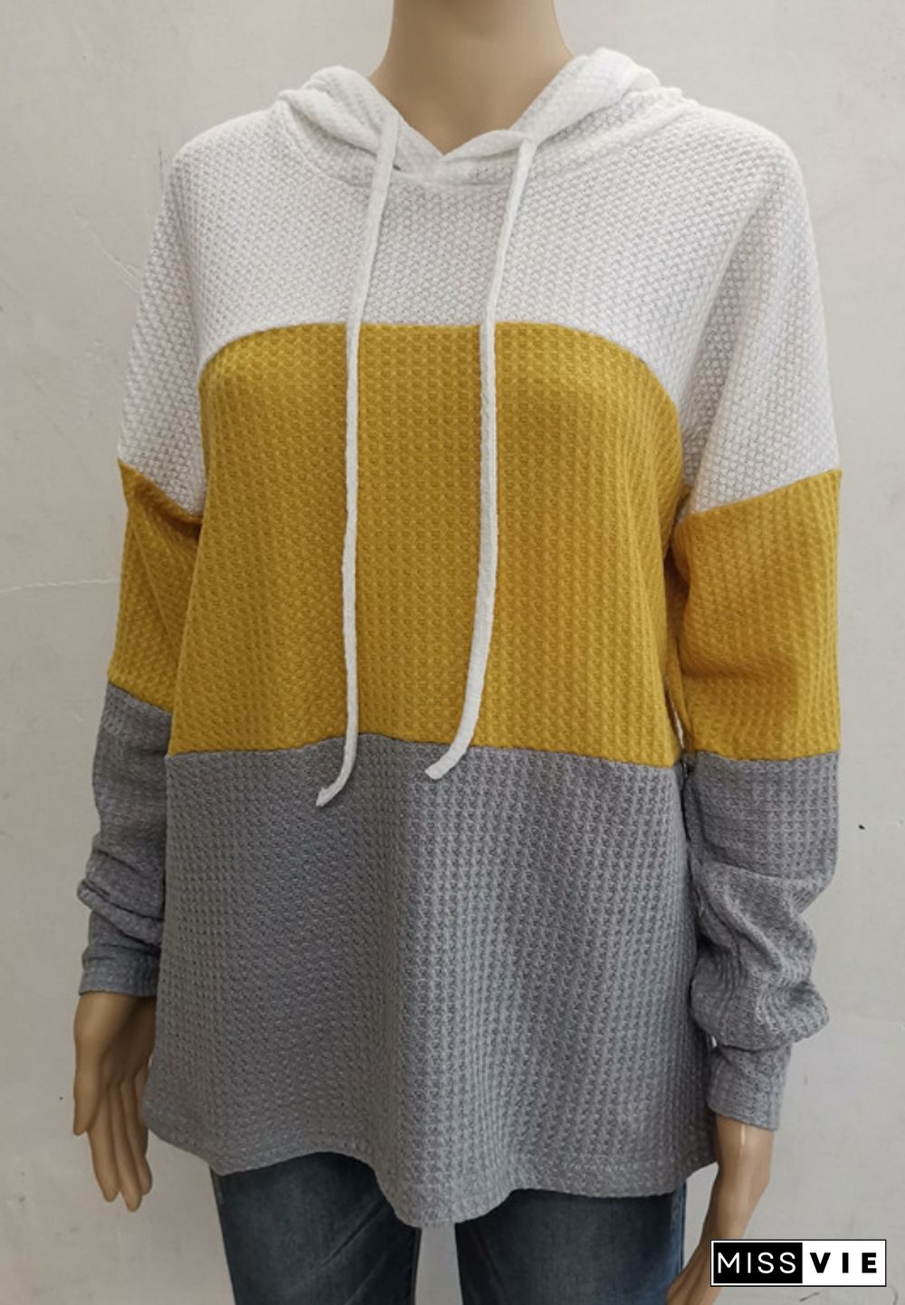 Colorblock Waffle Knit Sweatshirt with Hoodies