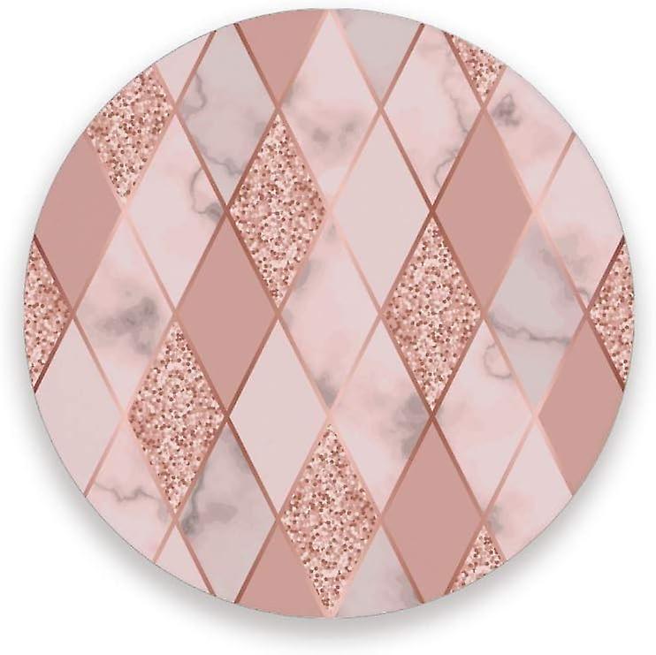 Printed Round Pink Marble Geometric Design Ceramic Coasters With Cork-backed For Coffee Drink Cup Mat Absorbent Stone Coaster Set Of 1/2/4