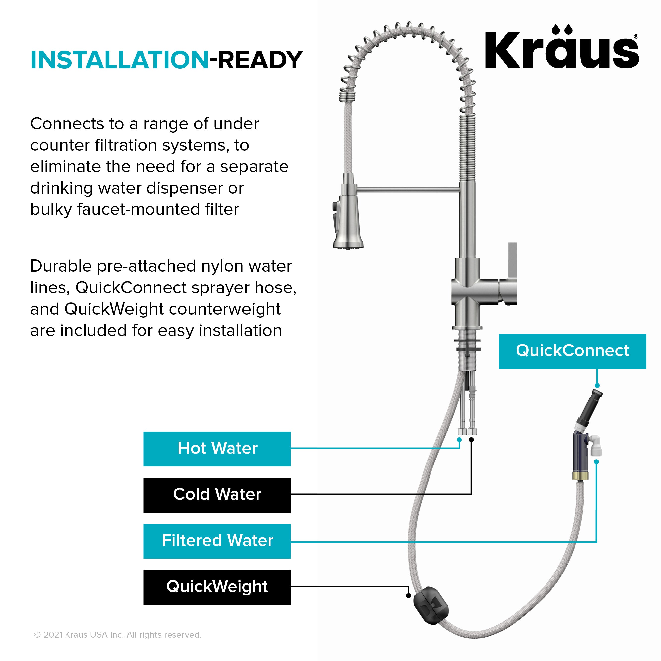 Kraus Britt 2-in-1 Commercial Style Pull-Down Single Handle Water Filter Kitchen Faucet for Reverse Osmosis or Water Filtration System in Chrome