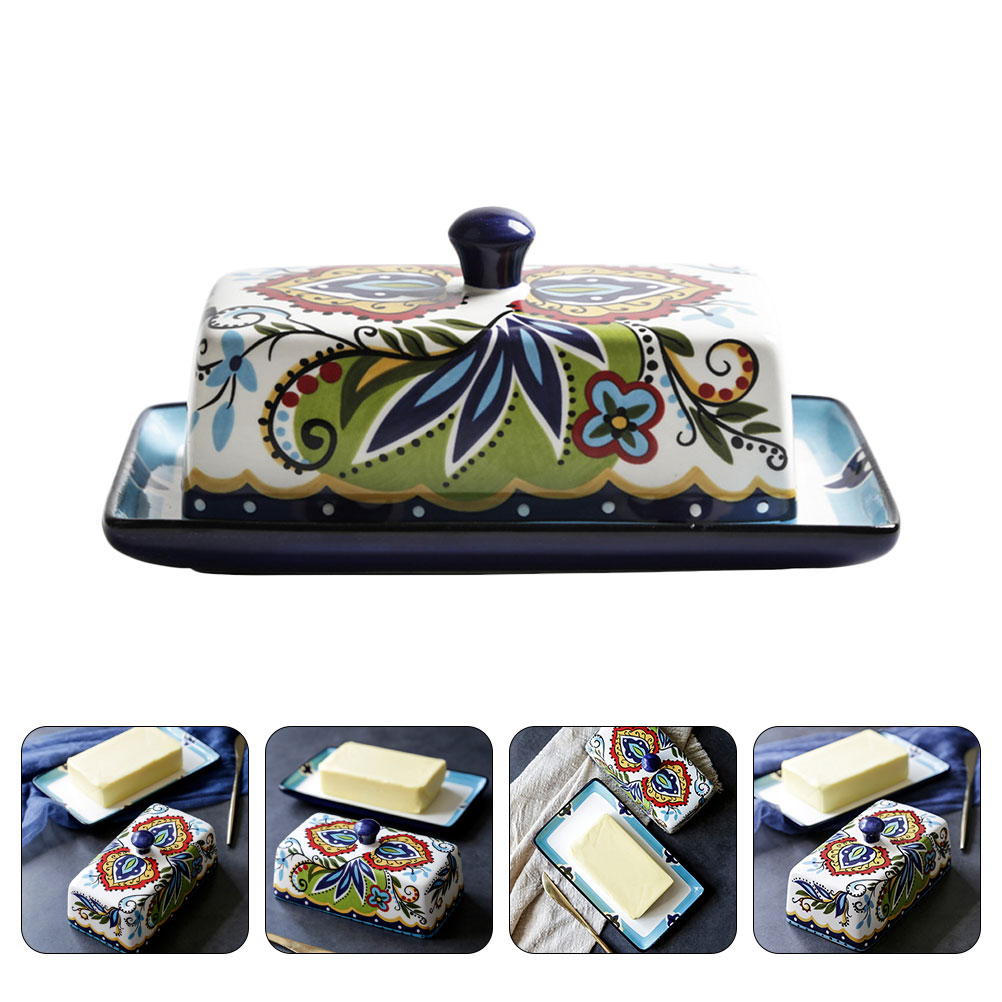 OUNONA 1pc Ceramic Dish Food Service Plate Butter Dish Cheese Box Design Food Dish