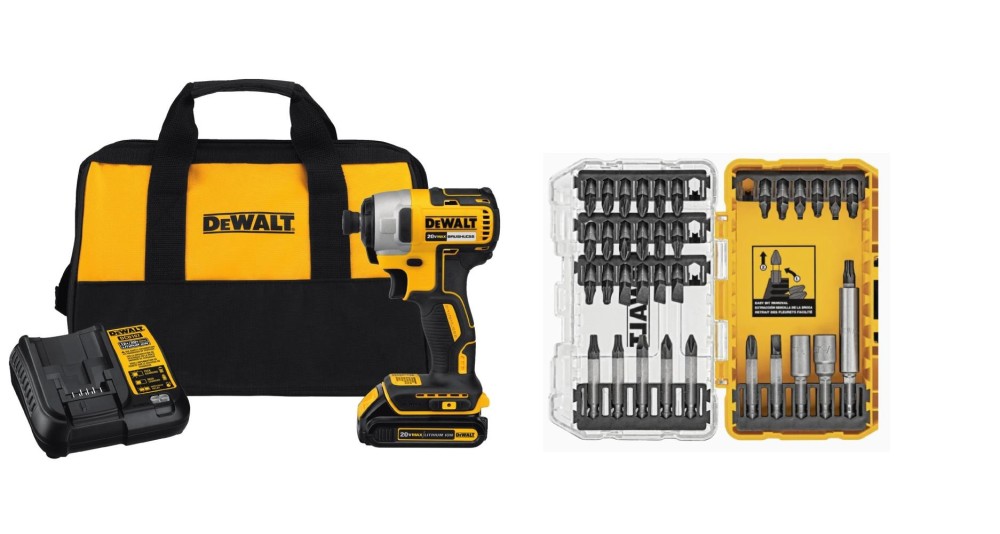 DEWALT 20V MAX 1/4 Brushless Impact Driver Kit with Tough Grip Tough Grip 35pc Steel Hex Shank Screwdriver Bit Set