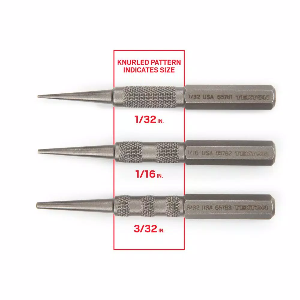 TEKTON 1/32， 1/16， 3/32 in. Nail Sets (3-Piece) and#8211; XDC Depot