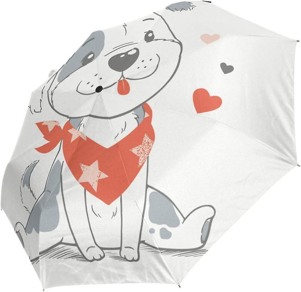 Travel Umbrella Automatic Windproof Foldable Umbrella Cute Dog And Heart