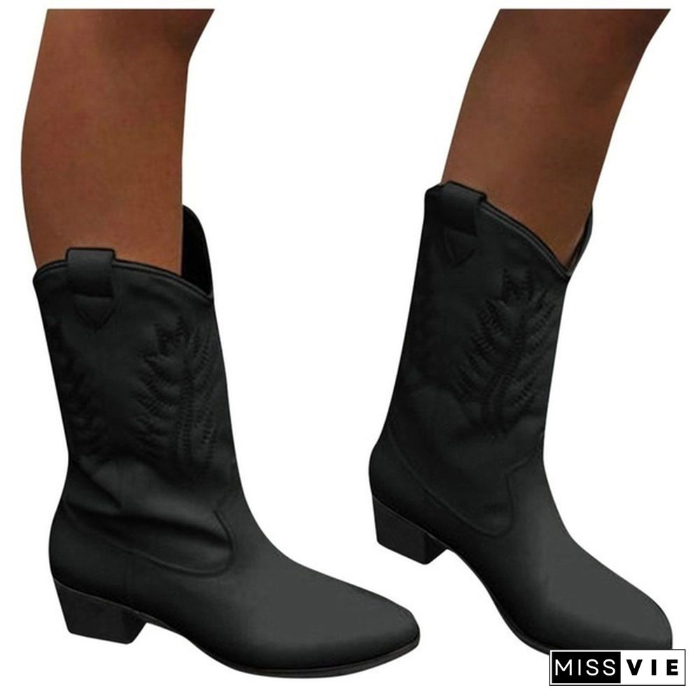 Western Cowboy Knight Boots Women Boots Spring Winter Black And White Boots Fashion Shoes