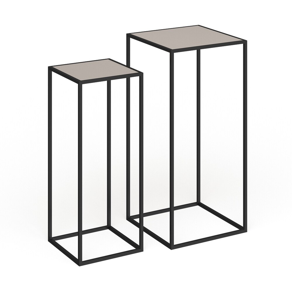 Black Metal Contemporary Accent Table with Brown Wood Tops (Set of 2)   13 x 13 x 28