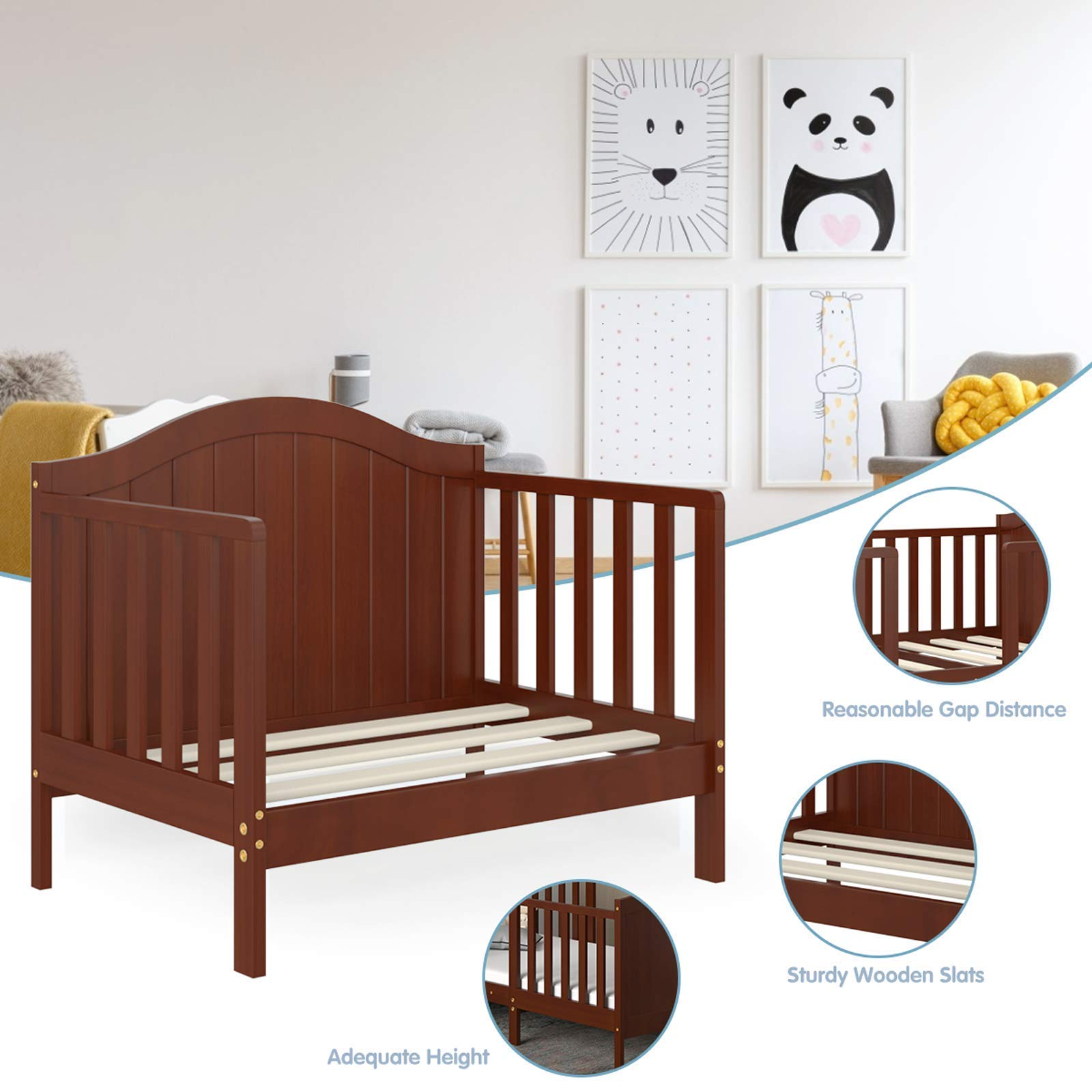 Classic Wood 2 in 1 Children Bed Frame w/2-Side Guardrails & Footboard