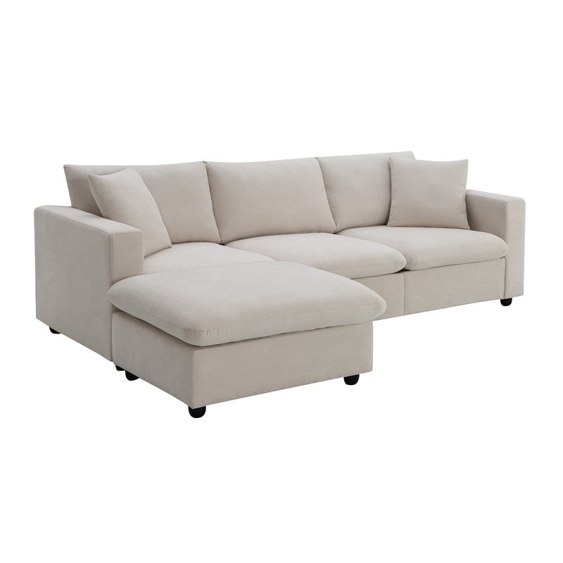 Convertible Sectional Sofa Couch  4 Seat L Shaped Sofa with Ottoman and 2 Free Pillows  Modern Sofa Couch for Living Room