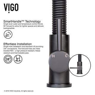 VIGO Edison Single Handle Pull-Down Sprayer Kitchen Faucet Set with Soap Dispenser in Matte Black VG02001MBK2