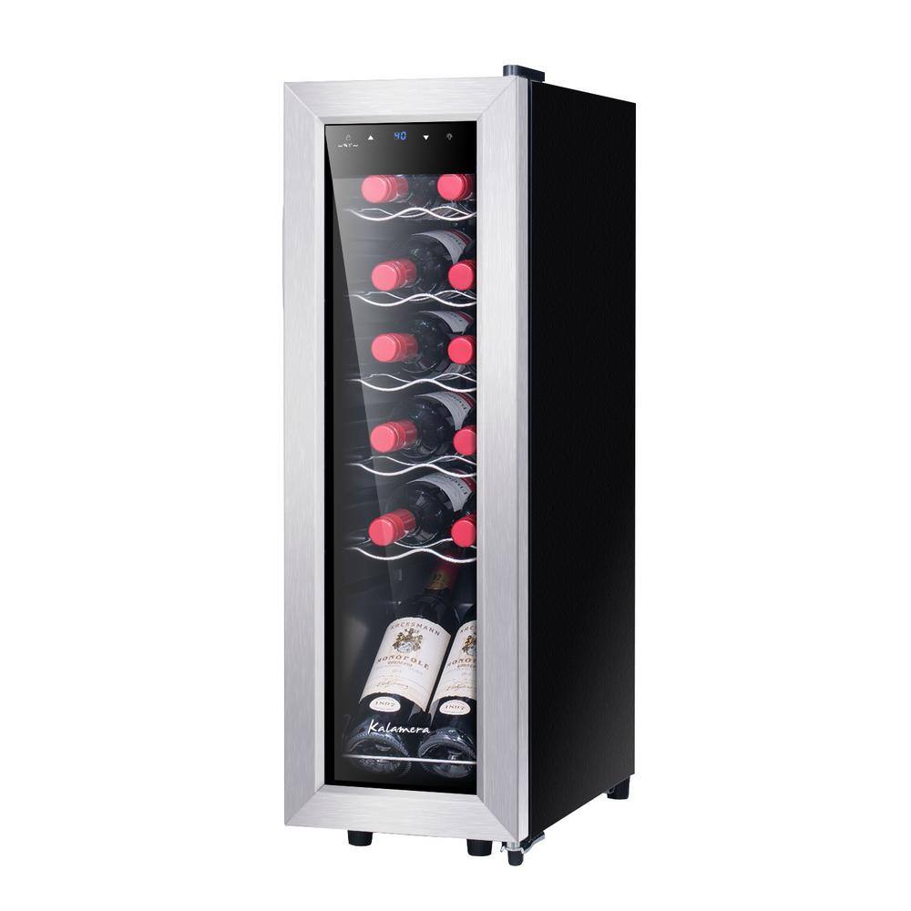 Kalamera Single Zone 12-Bottle Free Standing Compressor Wine Cooler with Glass Door KRC-12SS