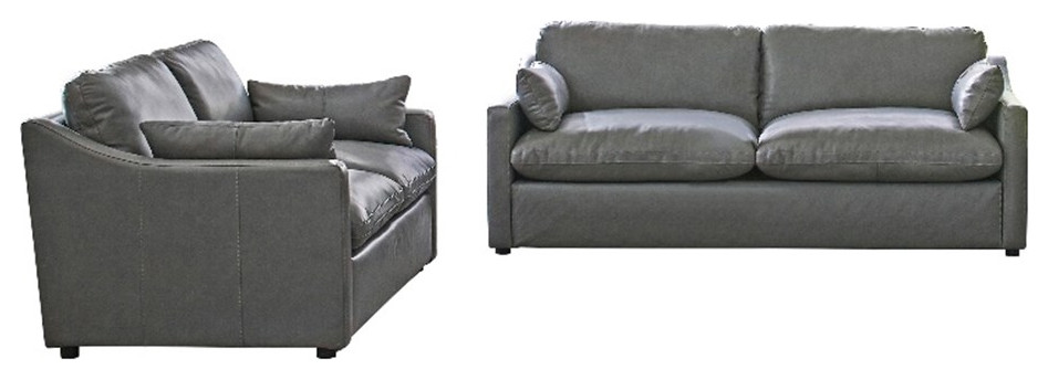 Coaster Grayson 2 Piece Sloped Arm Upholstered Leather Sofa Set in Gray   Contemporary   Living Room Furniture Sets   by Homesquare  Houzz