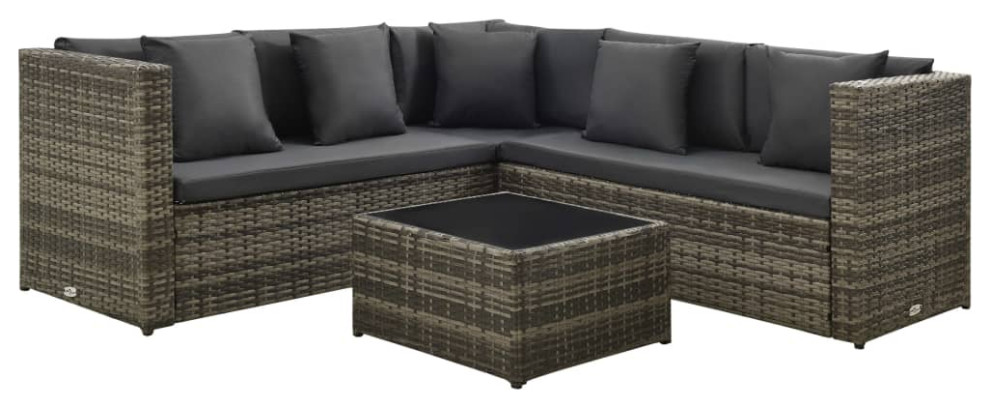 vidaXL Patio Furniture Set 4 Piece Outdoor Sofa with Coffee Table Rattan Brown   Tropical   Outdoor Lounge Sets   by vidaXL LLC  Houzz