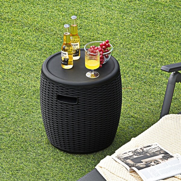 Costway 9.5 Gallon 4in1 Patio Rattan Cool Bar Cocktail Table Side