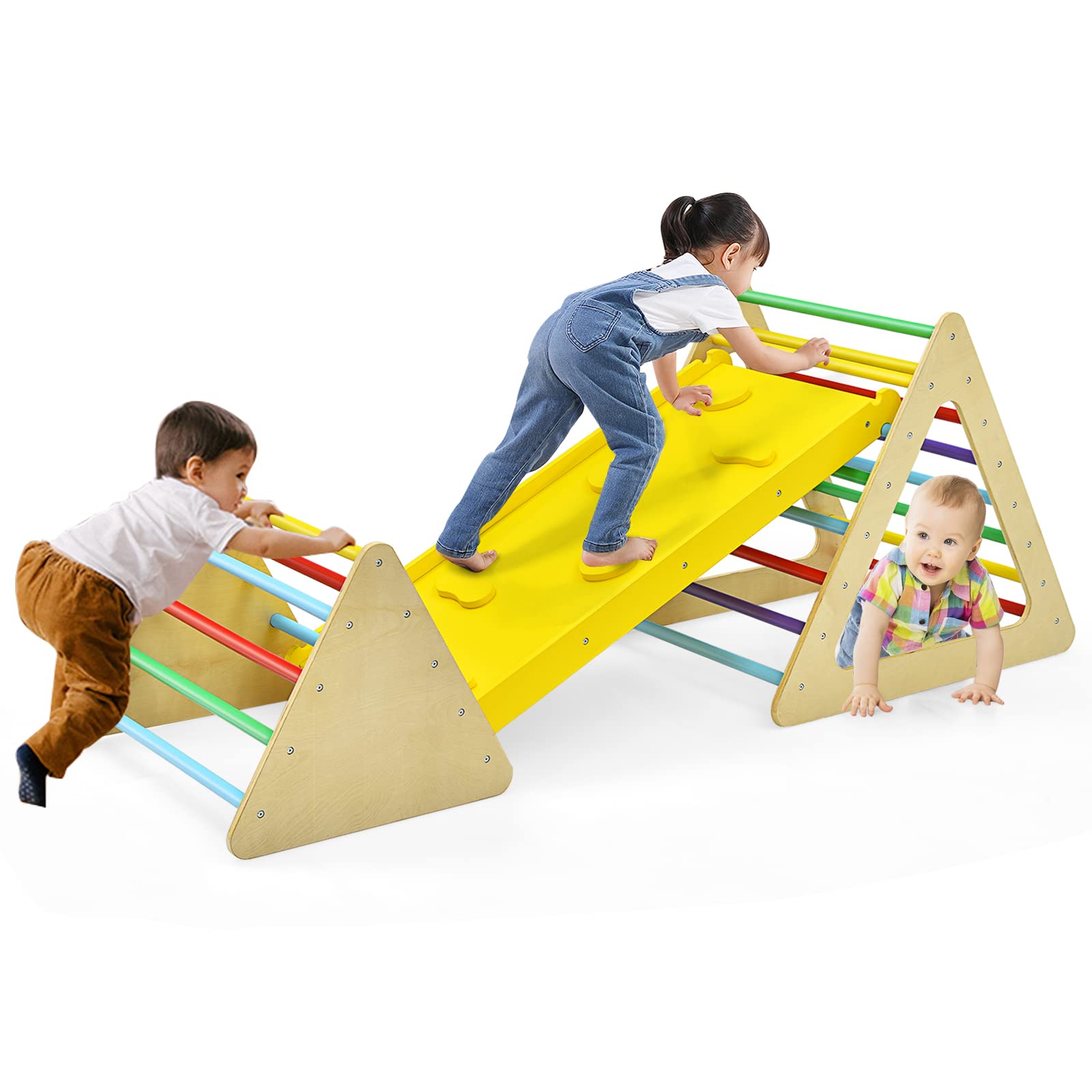 Costzon 3 in 1 Triangle Climber with Ramp, Triangle Ladder for Sliding and Climbing