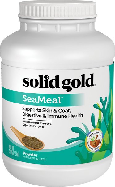 Solid Gold SeaMeal Skin and Coat， Digestive and Immune Health Powder Grain-Free Supplement for Dogs and Cats