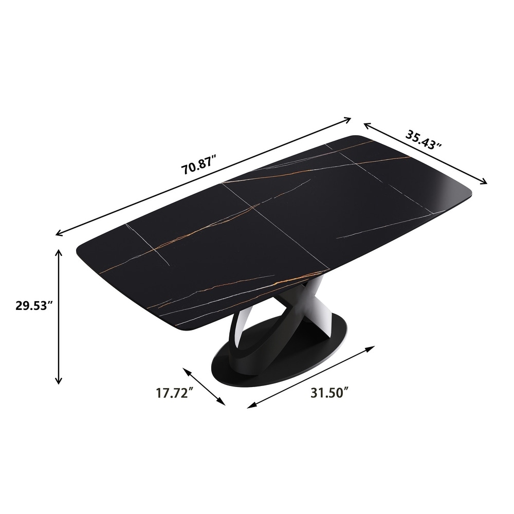 Marble Dining Table  Slate Panel with Metal Pedestal