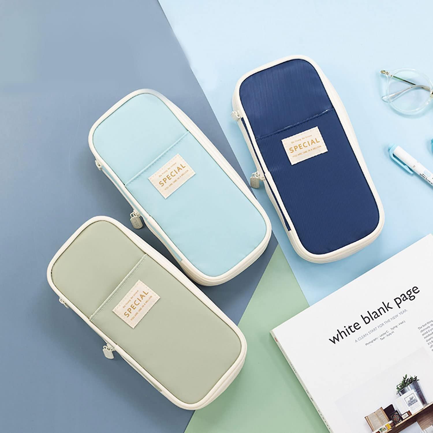 Big Capacity Pencil Case，large Pencil Pouch，expandable Office Desk Organizer High Capacity Organizer Bag Cute Pouch Holder Box (light Blue)