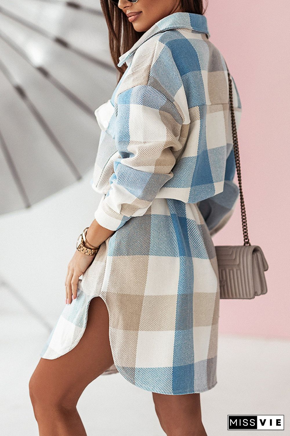 Long Length Open Button Plaid Jackets