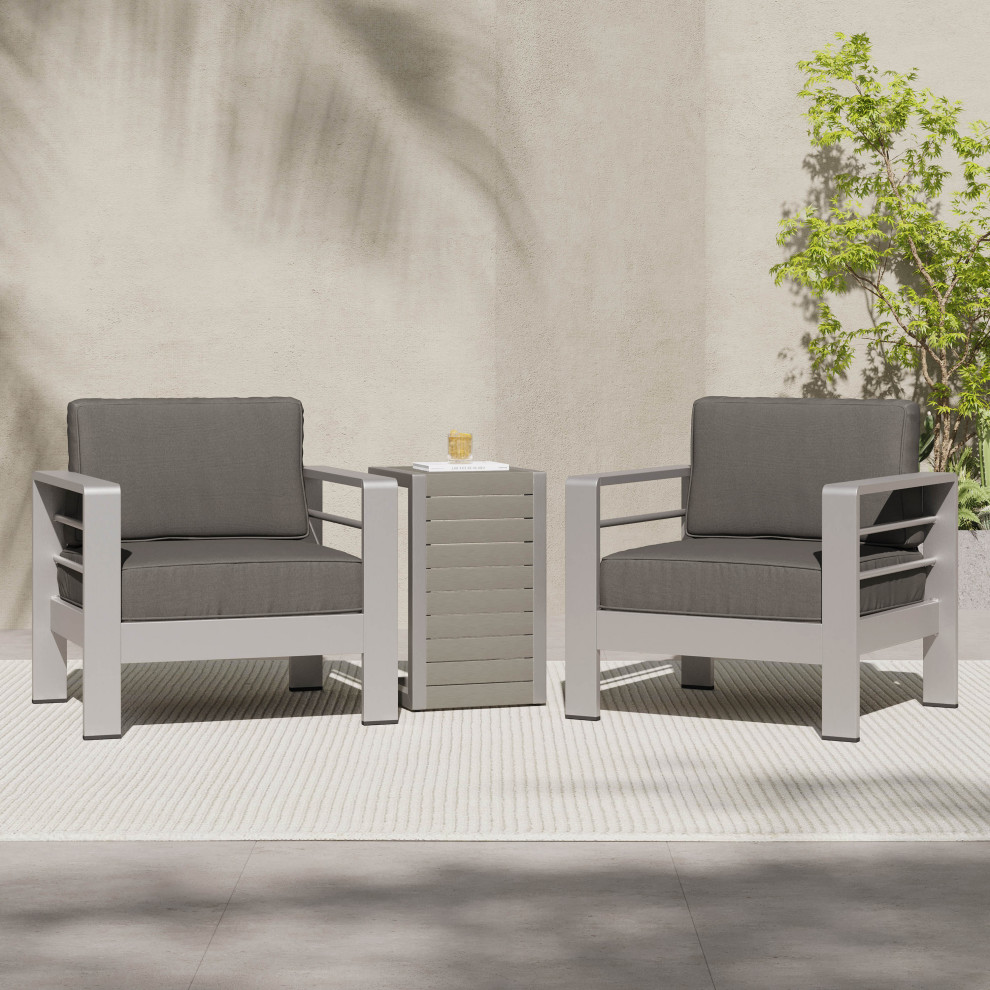 GDF Studio Coral Bay Outdoor Aluminum Club Chairs With Side Table   Contemporary   Outdoor Lounge Sets   by GDFStudio  Houzz