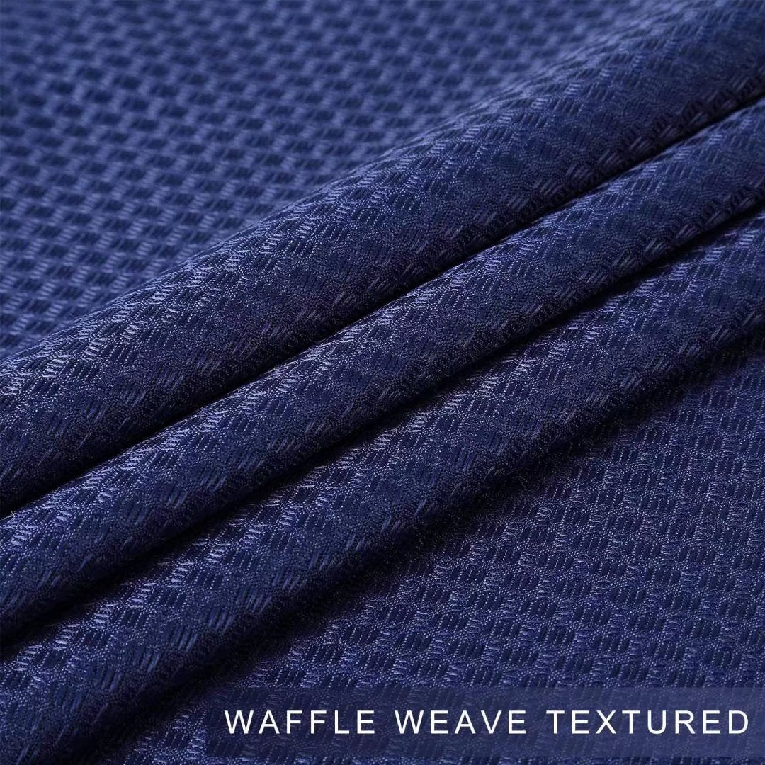 Haperlare 30Wx24L Kitchen Curtains Waffle Weave Waterproof Valances Light Filtering Rod Pocket Cafe Curtains, Navy Blue, 2 Panel