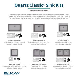 Elkay Quartz Classic White Quartz 33 in. Single Bowl Undermount Kitchen Sink with Bottom Grid and Drain ELGRU13322WH0C