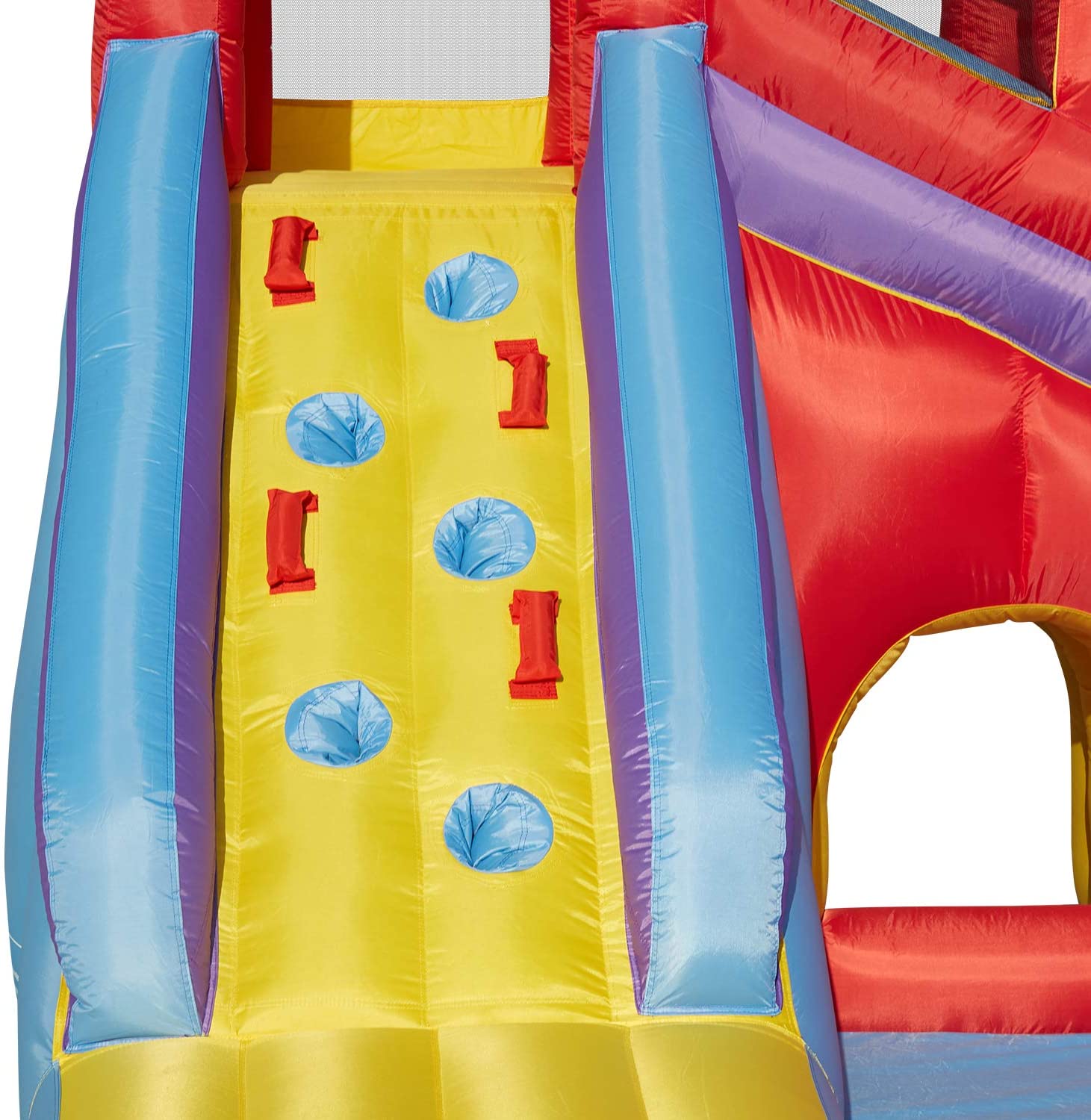 Kinbor Inflatable Bounce House Pool Water Slide Bouncy Castle w/ Climbing Wall Long Slide & Air Blower, Colorful