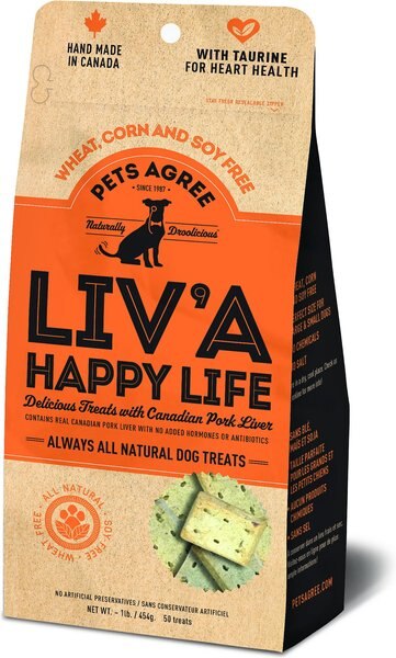 The Granville Island Pet Treatery Liv’A Happy Life Pets Agree Grain-Free Liver Flavored Dog Treats， 16-oz bag