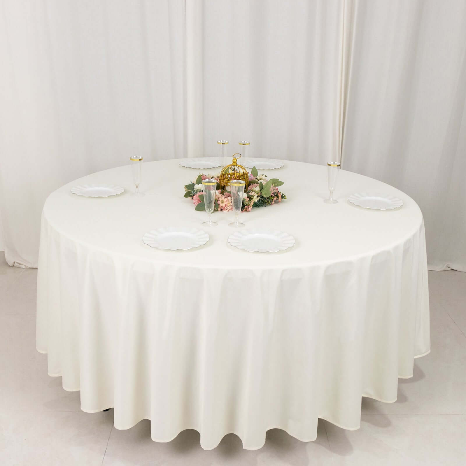 Ivory Premium Scuba Round Tablecloth, Wrinkle Free Polyester Seamless Tablecloth 108