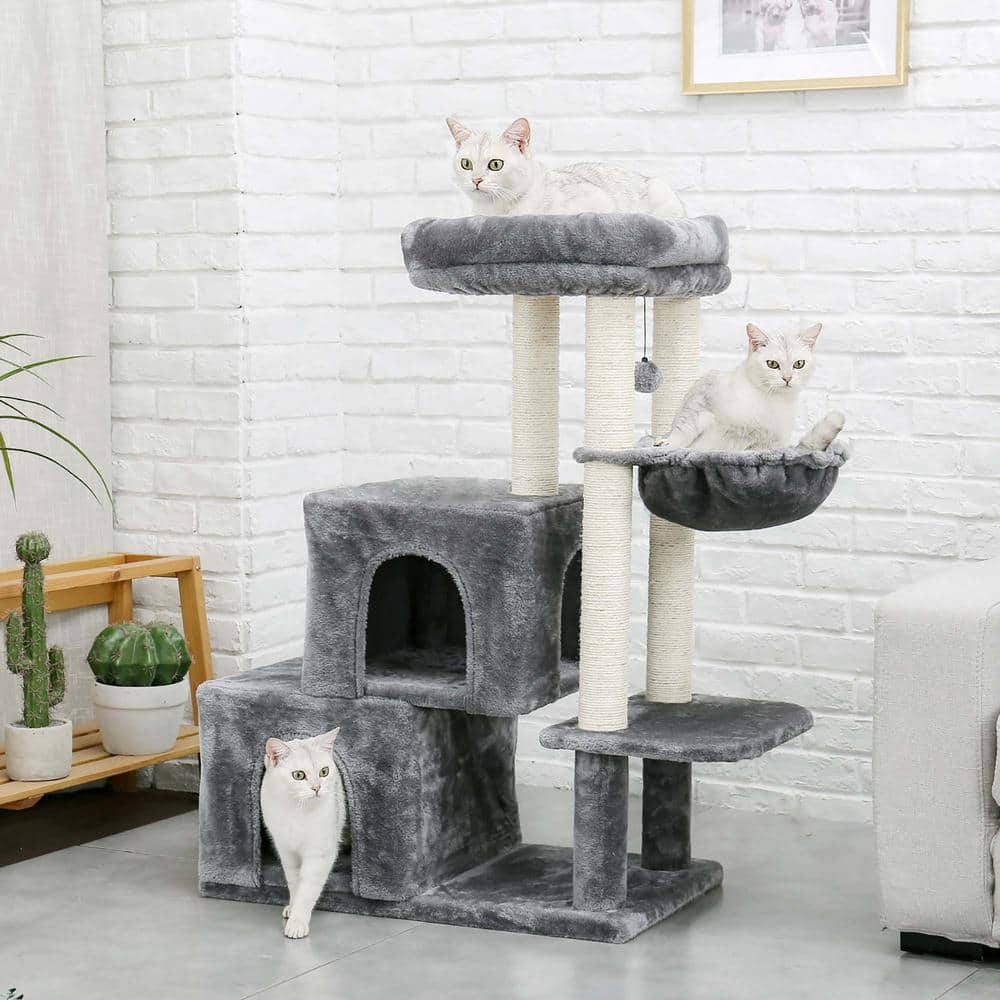 Foobrues Sturdy Hammock Cat Tree Pet Cat Scratching Posts and Trees Cat House in Gray PSL-23170413