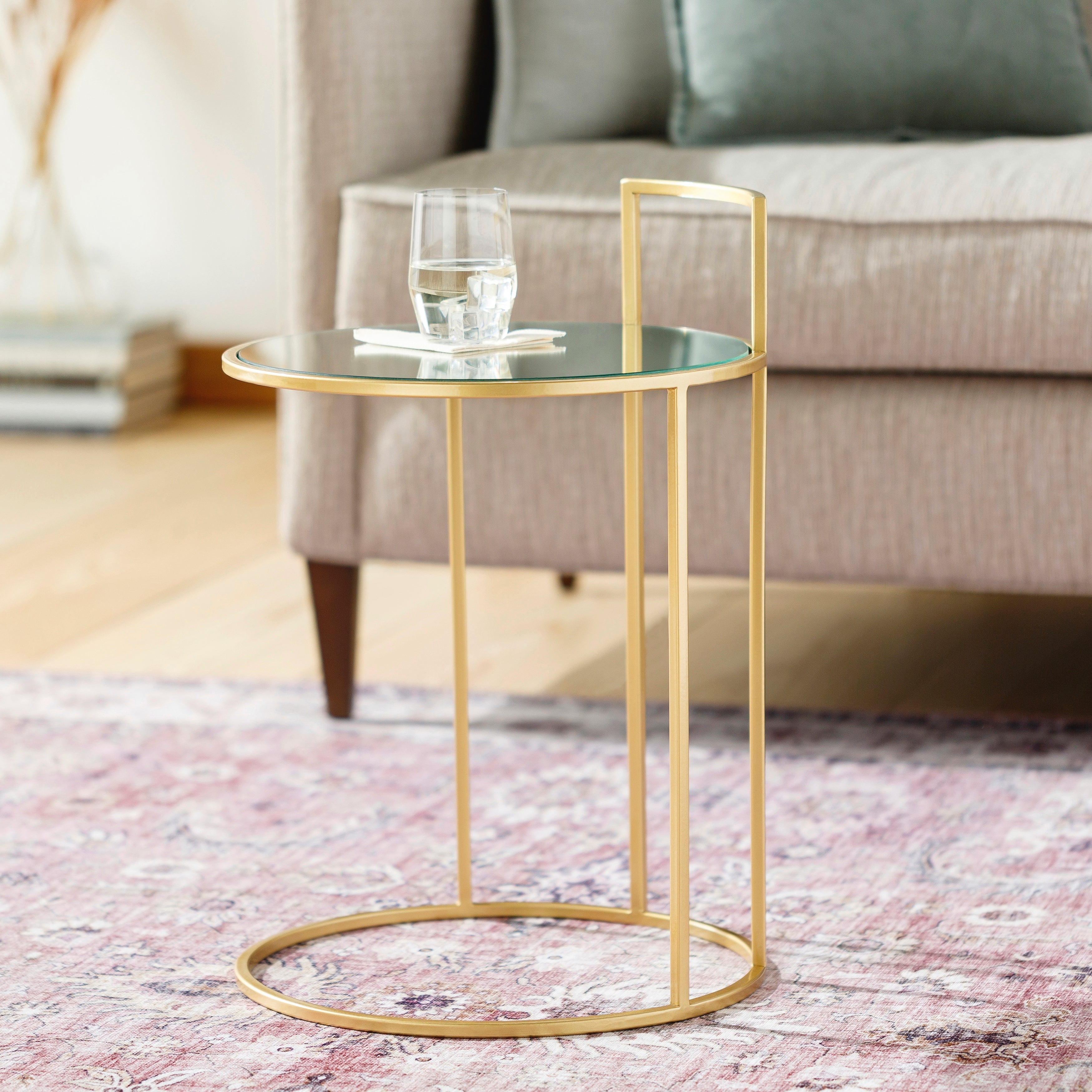 Marinea Round Mirror and Metal End Table - 22