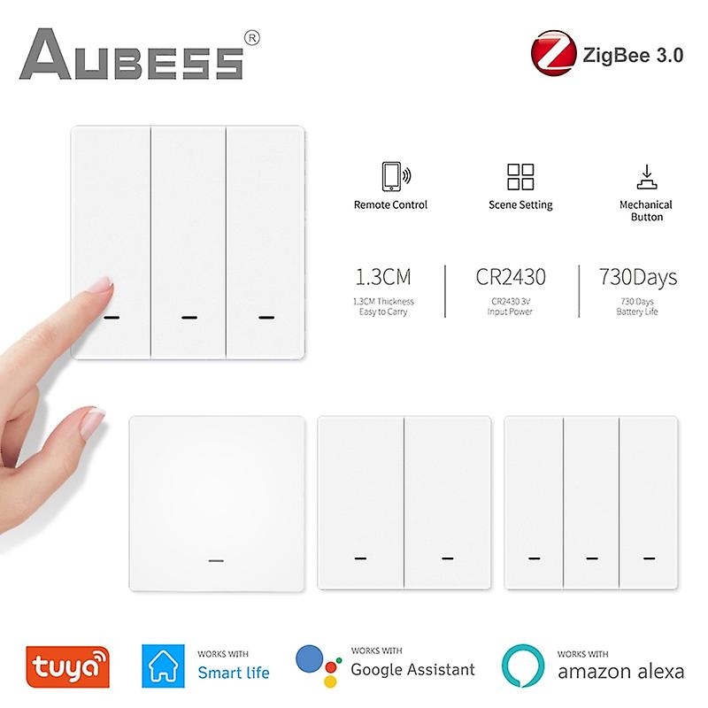 Aubess Tuya Zigbee 3.0 Smart Scene Switch Smart Home Push 1/2/3gang Button Controller