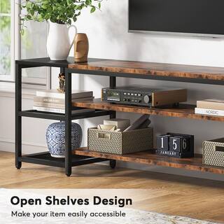 Tribesigns Tarik 78.7 in. Rustic Brown TV Stand Fits TV's up to 85 in. with 3-Tier Storage Shelves for Living Room TJHD-QP-0066