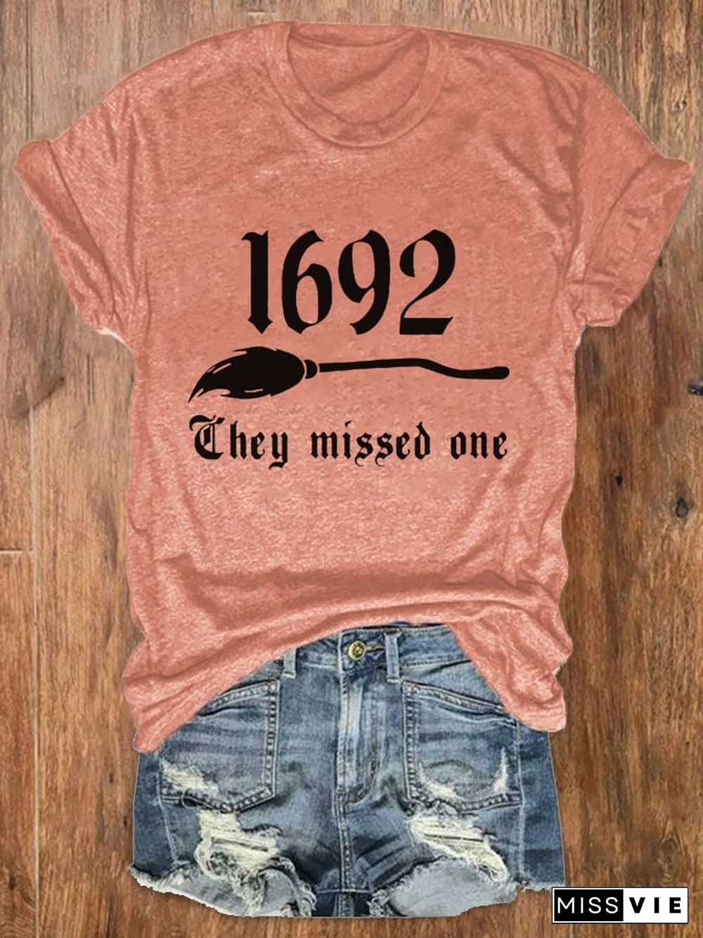 Women's 1692 They Missed One Salem Witch Print Crew Neck T-Shirt