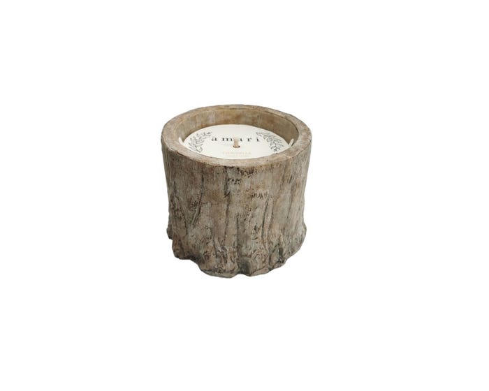 Amari Citronella Candle in Tree Root Style Cement Pot， 20 Oz. - 11285